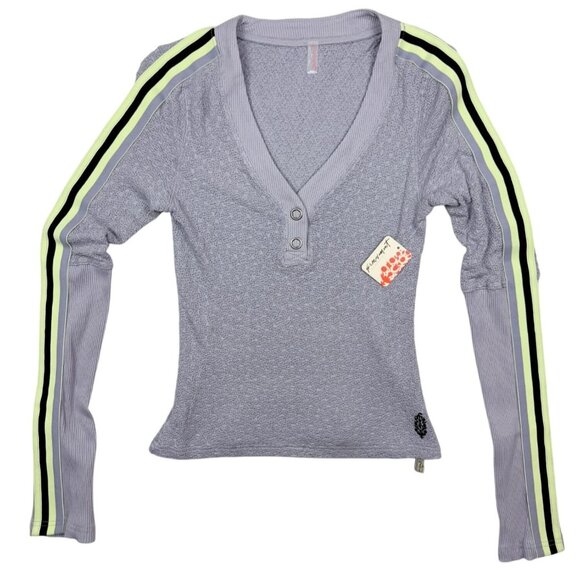 Free People Tops - Free People Lavender V-Neck Long Sleeve Top with Neon Stripe Detail